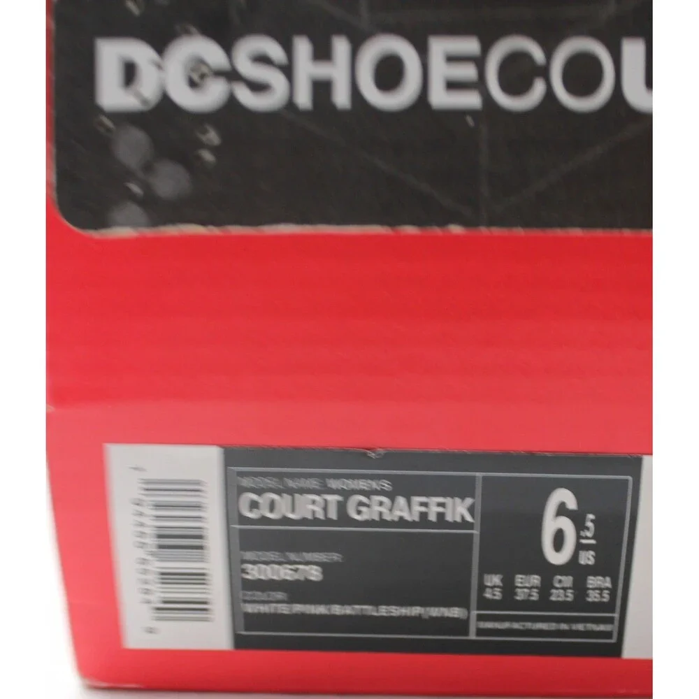 DC Court Graffik Size 6.5Y Youth Padded Low Top Skate Shoes Sneakers White Pink